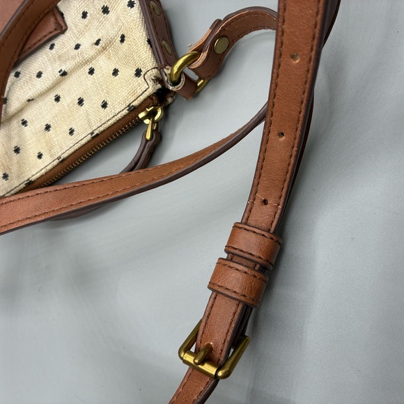 Fossil Fiona Polka Dot Canvas Crossbody Shoulder Purse Bag Cow Hide - Picture 7 of 12